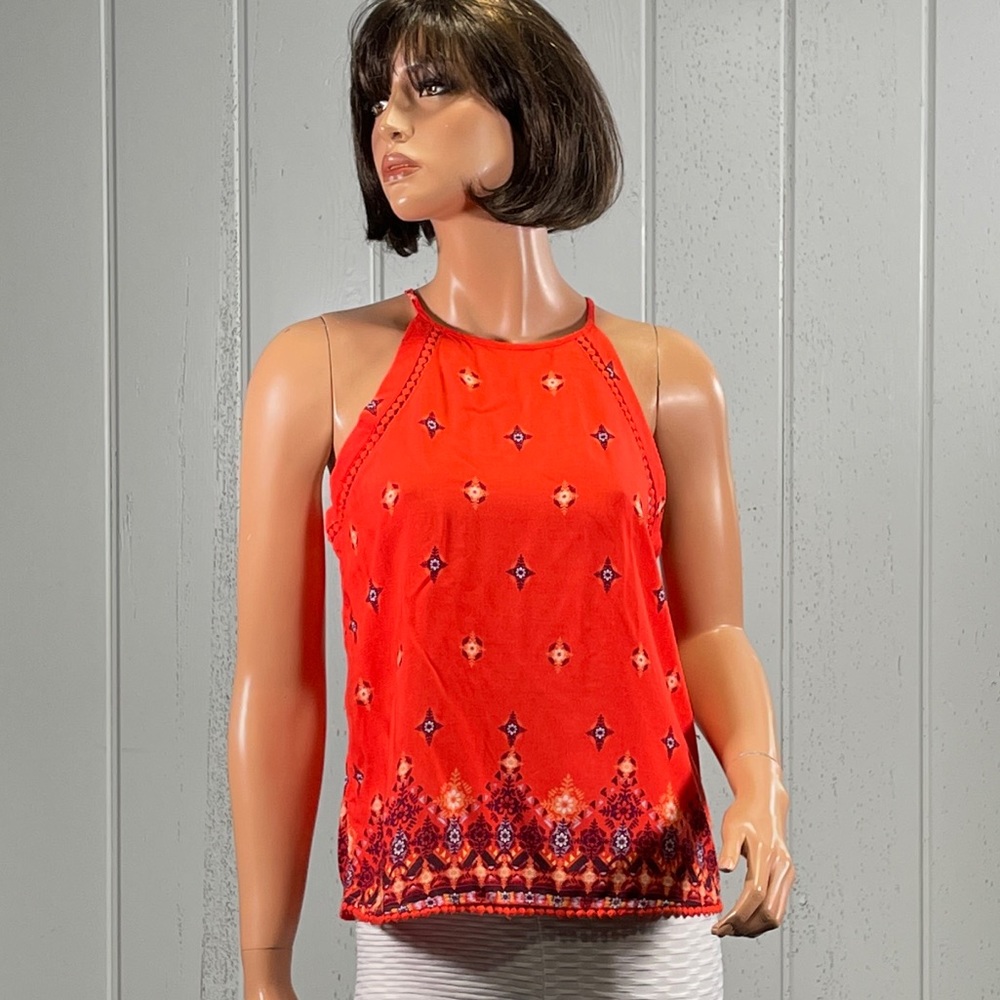* Mudd  Juniors Red Orange Bohemian Print Halter Top Sz S